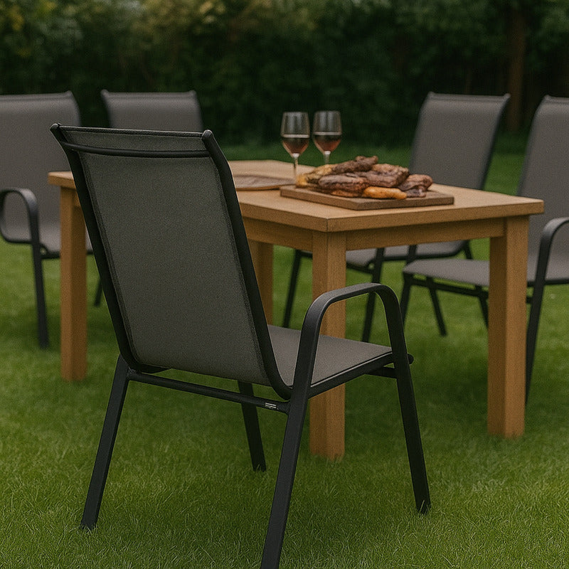 Silla Jardín Patio Interior Exterior Reposera Sling Apilable Gris