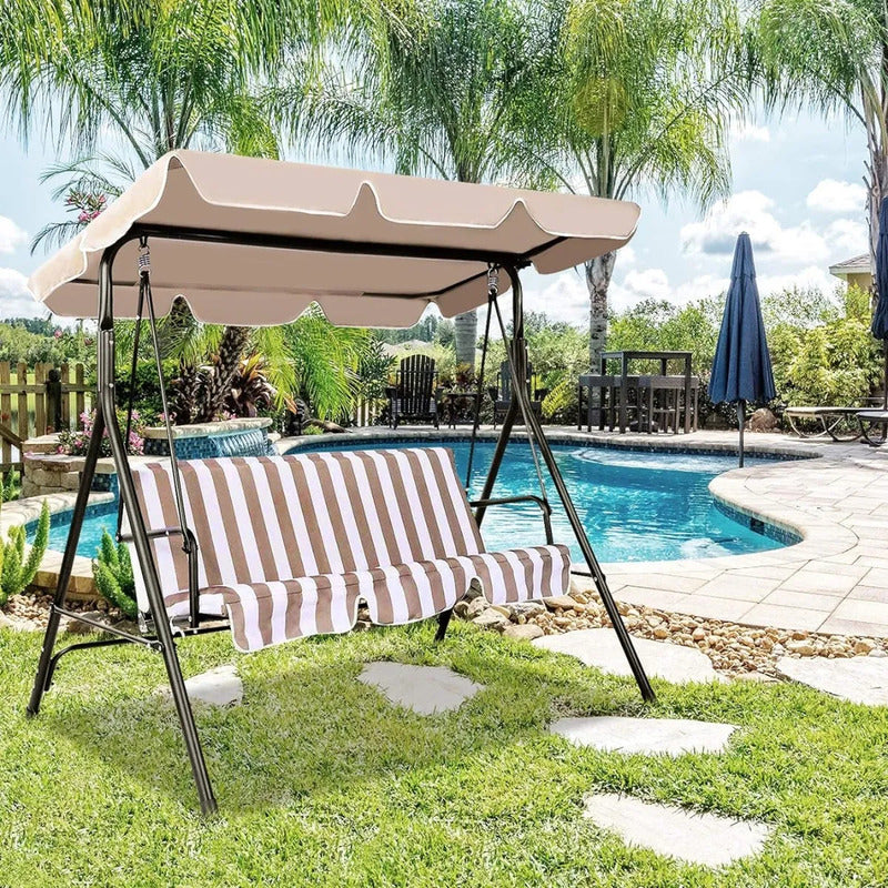 Hamaca Asiento Silla De Jardín 3 Personas Colgante Columpio Beige Rayas