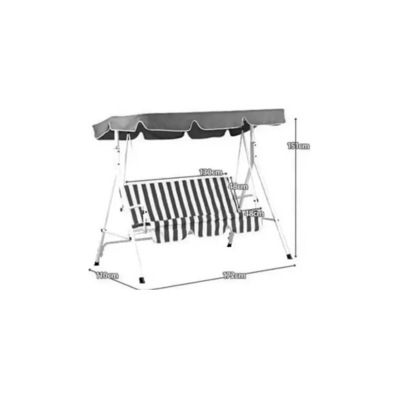 Hamaca Asiento Silla De Jardín 3 Personas Colgante Columpio Beige Rayas