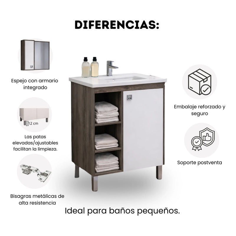Vanitory Con Bacha Y Espejo Kit Premium Exahome 1 Agujero Citra Blanco Un Agujero
