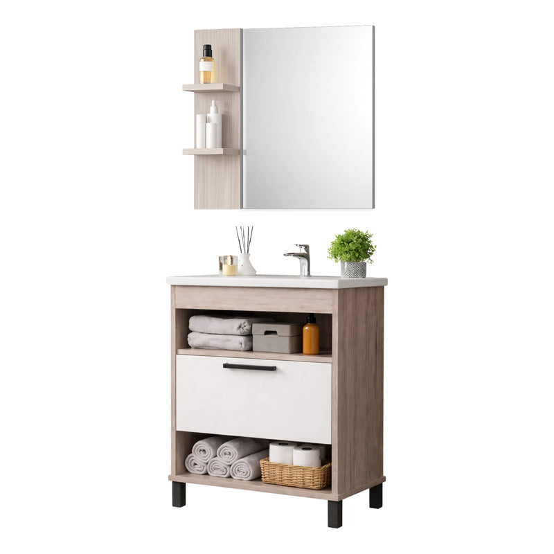 Vanitory Premium Exahome Con Bacha Y Espejo 60cm Exclusivo Malbec Sin Agujeros