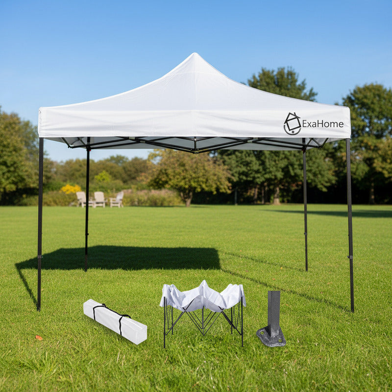 Gazebo Plegable Exahome 3x3 Impermeable Uniones Metalicas Blanco