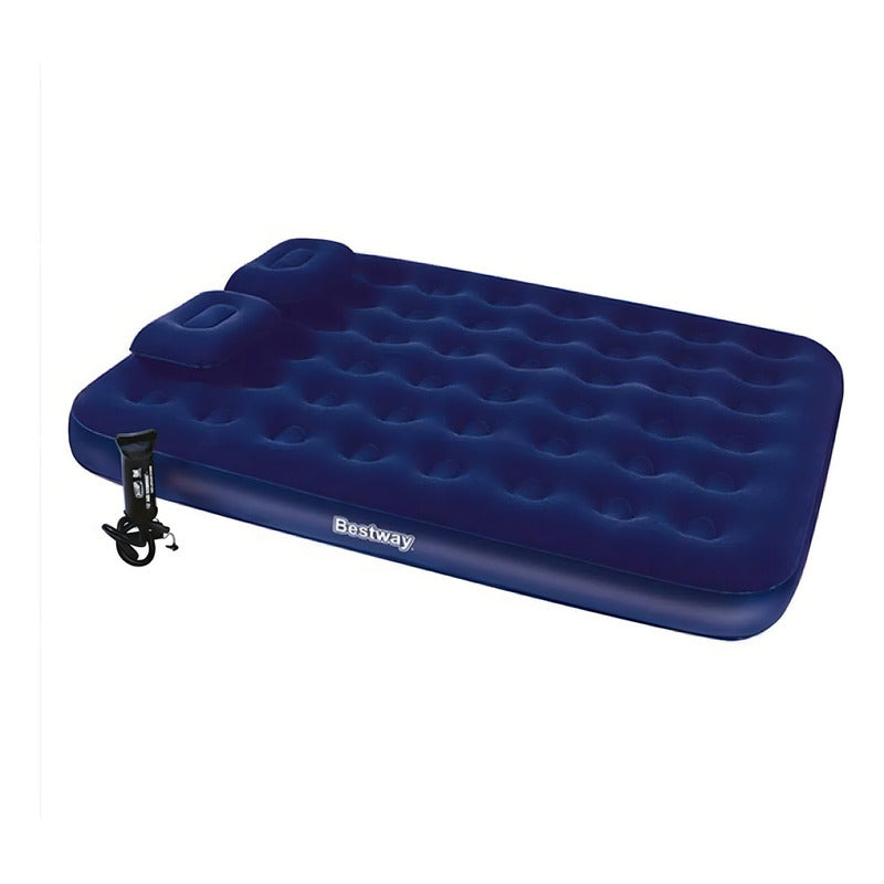 Colchon Inflable Bestway 2 1/2 Plaza 2 Almohadas E Inflador Color Azul