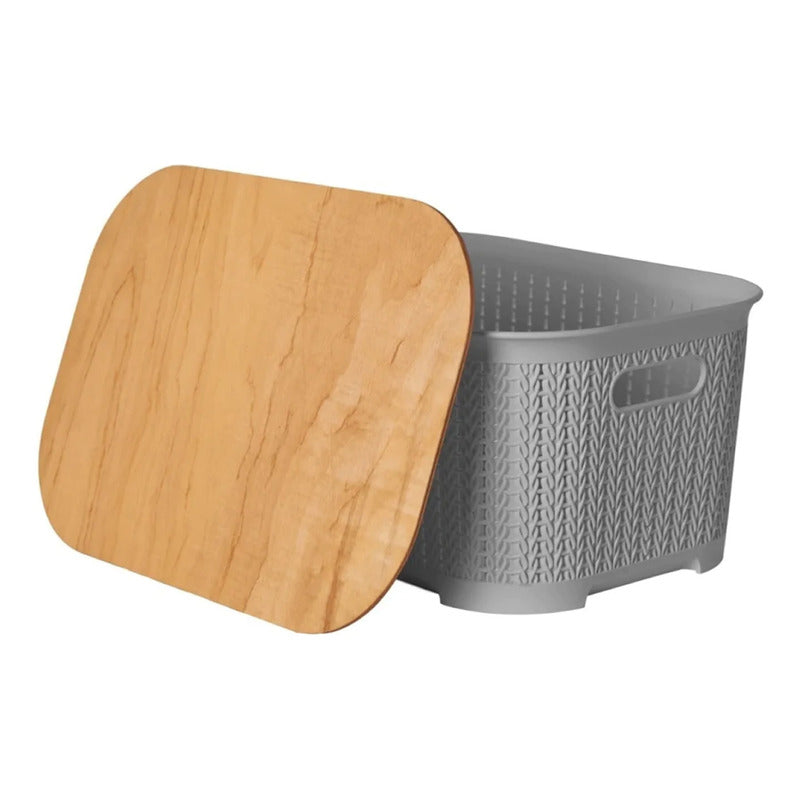 Cajas Organizadoras Paris Tapa De Madera Exahome X 3 Cajas