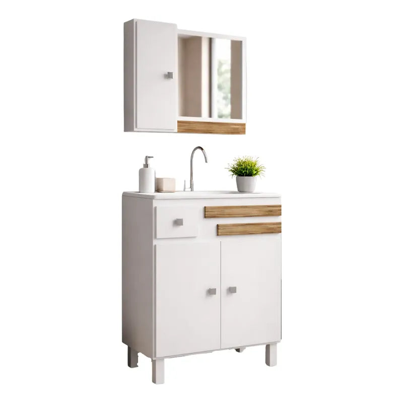 Vanitory Kit Premium Con Bacha Y Espejo Exahome 60cm Cartagena Blanco Sin Agujeros