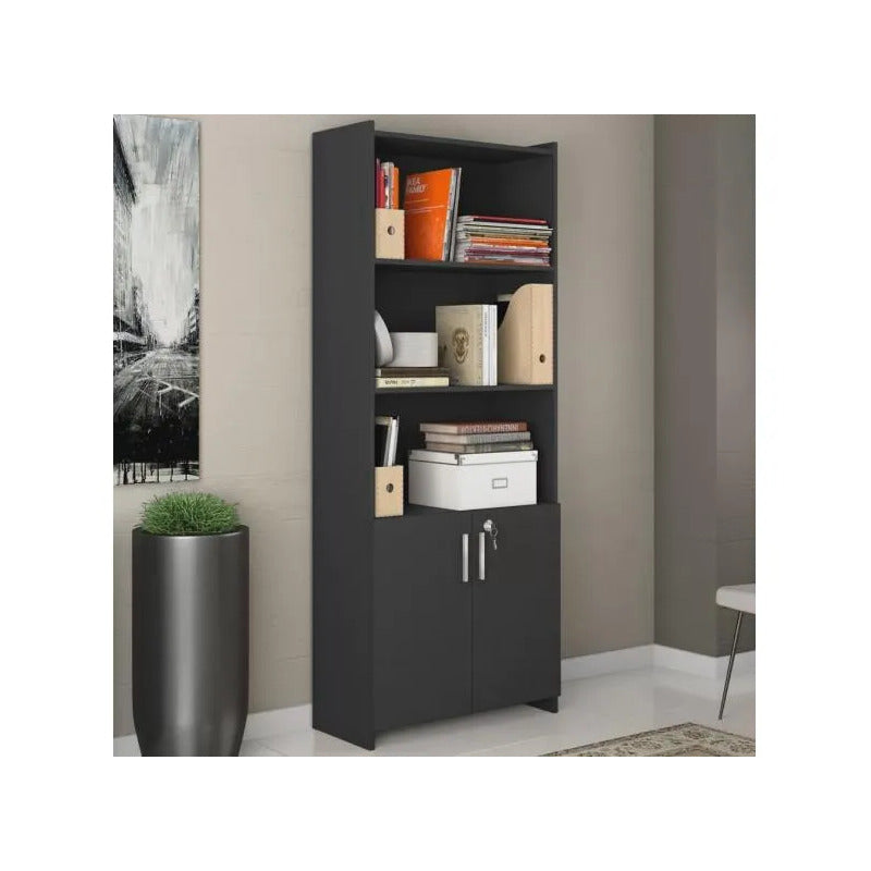 Biblioteca Multiuso Escritorio Exahome Oficina Con Llave Negro