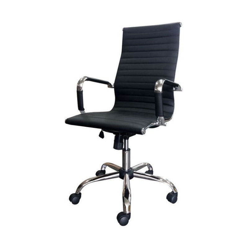 Silla De Oficina Exahome Aluminium Eames Ergonómica Color Negro Material Del Tapizado Cuero Sintético