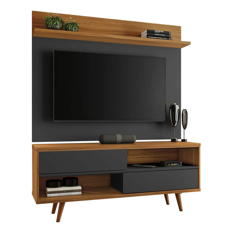 Rack Tv 2 En 1 Premium Exahome Nordico 50 Pulgadas 2 Puertas Negro