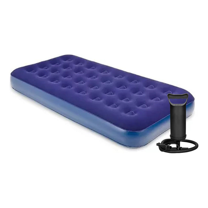 Colchon Inflable 1 Plaza Con Inflador Exahome Tienda Oficial Azul