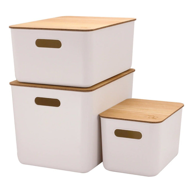 Cajas Organizadoras Paris Tapa De Madera Exahome X 3 Cajas