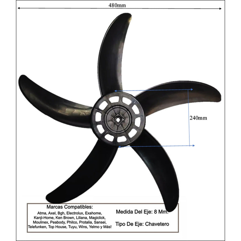 Pala 5 Aspas Ventilador Turbo Exahome Ma Tienda Oficial Negro