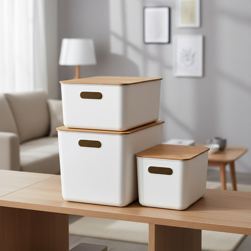 Cajas Organizadoras Paris Tapa De Madera Exahome X 3 Cajas