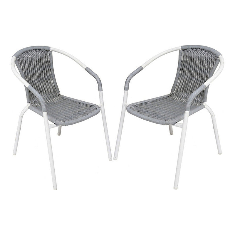 2 Sillas Ratan Interior Exterior Jardin Hogar Comercio Color Gris