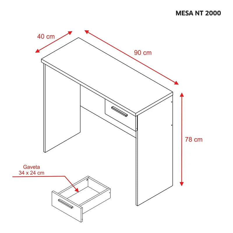 Exahome Escritorio Mesa Office Nt 2000 Mdp 1 Cajón Mueble Negro