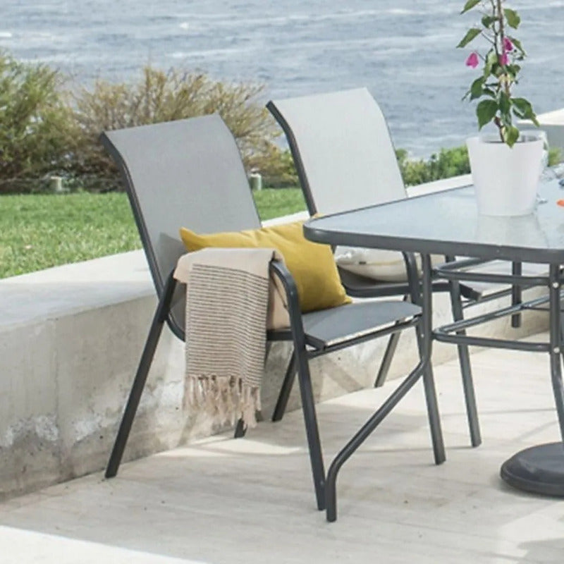 Silla Jardín Patio Interior Exterior Reposera Sling Apilable Gris