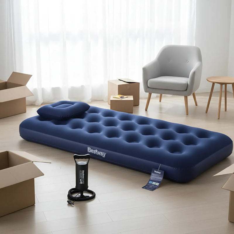 Colchon Inflable 1 Plaza Con Almohada E Inflador De Regalo Azul