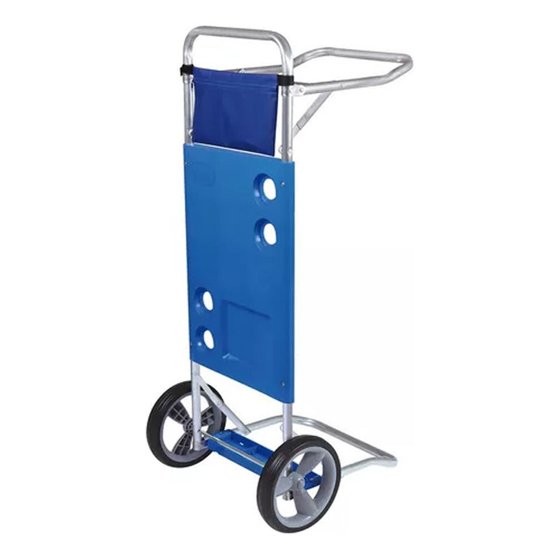 Carro Carrito Playero Mesa Porta Silla Sombrilla Playa Plega Azul
