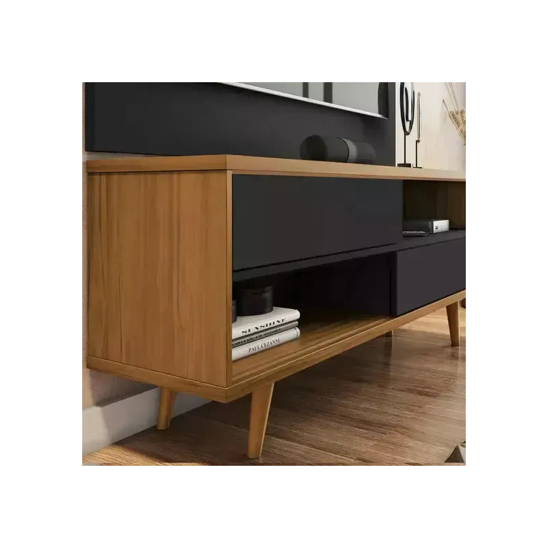 Rack Tv Premium Con 2 Puertas Exahome Nordico 50 Mueble Negro Negro/marrón