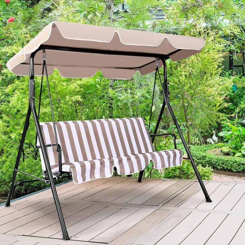 Hamaca Asiento Silla De Jardín 3 Personas Colgante Columpio Beige Rayas