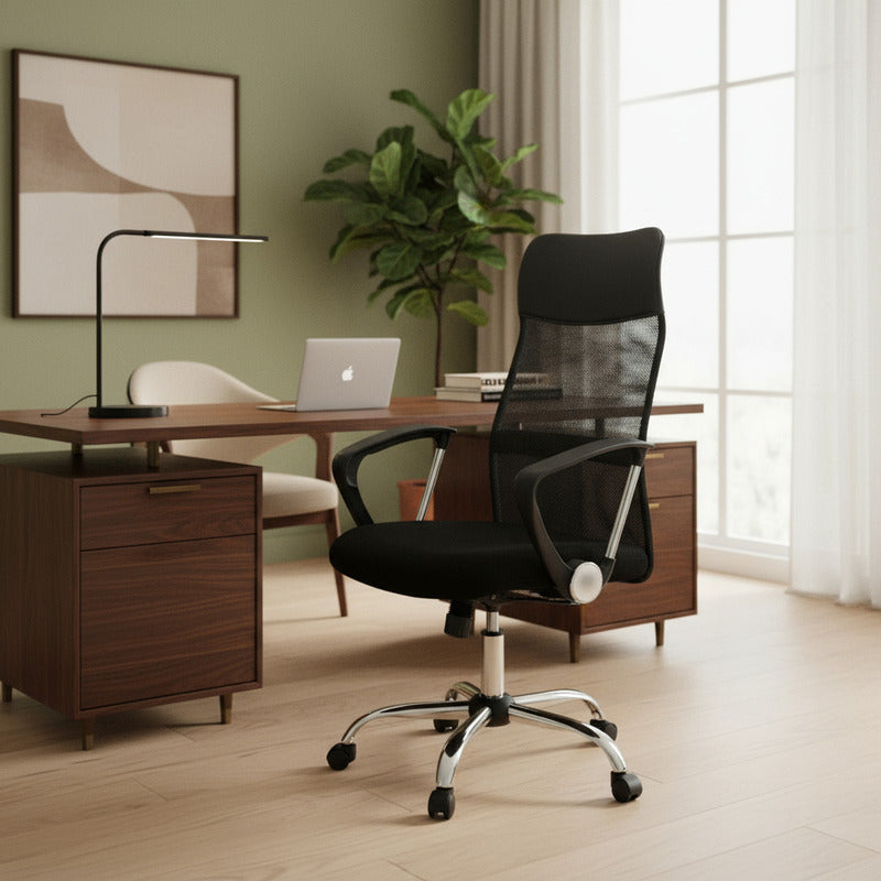Silla De Oficina Exahome Ergonomica Negra Premium Metalica Negro Malla