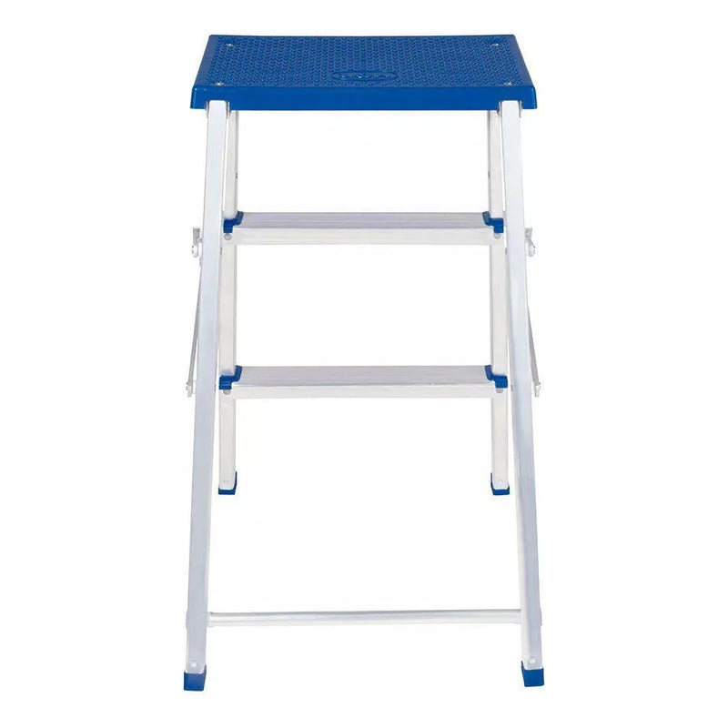 Escalera Banco Aluminio Plegable 3 Escalones Plataforma Azul