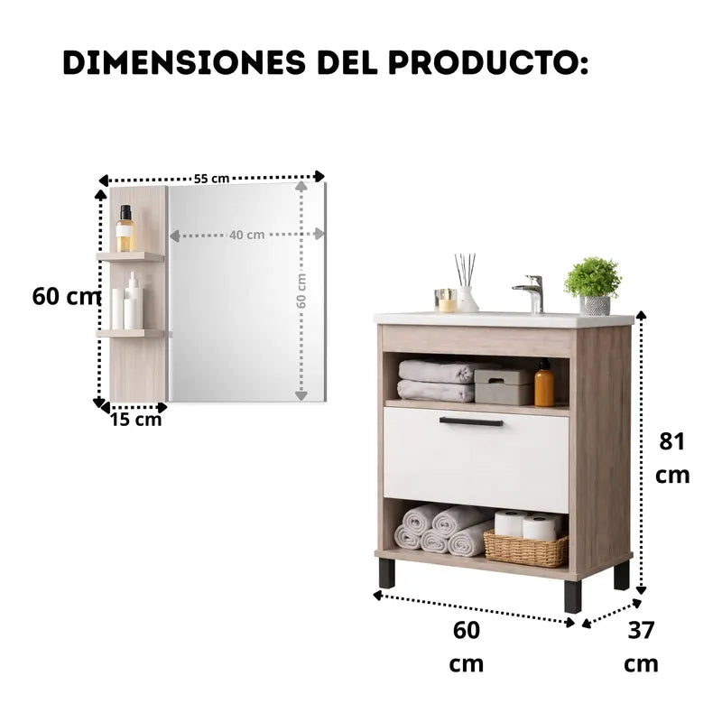 Vanitory Premium Exahome Con Bacha Y Espejo 60cm Exclusivo Malbec Sin Agujeros