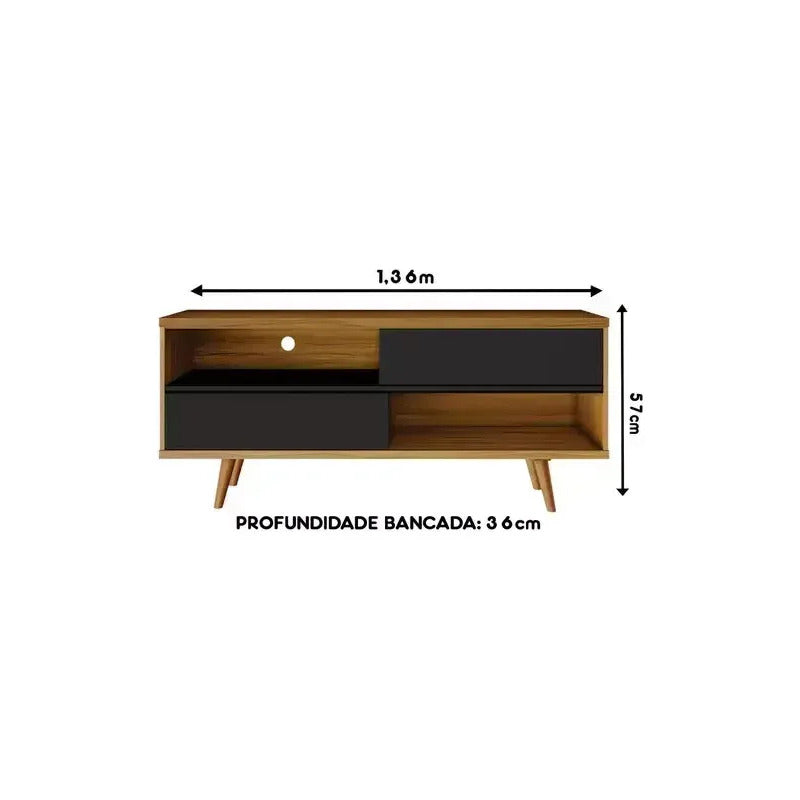 Rack Tv Premium Con 2 Puertas Exahome Nordico 50 Mueble Negro Negro/marrón