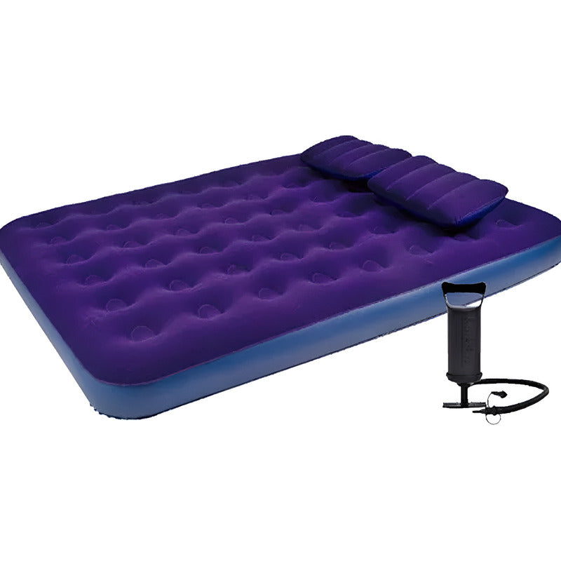 Colchon Inflable 2 Plazas Con 2 Almohadas Inflador Exahome Color Azul