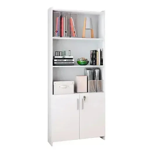 Biblioteca Escritorio Oficina Estantes Repisa Puertas Llave Blanco
