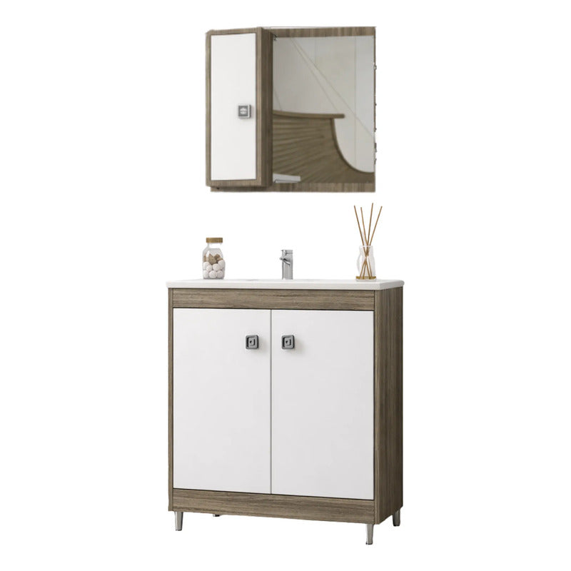 Vanitory Exahome Premium Con Bacha Y Espejo 60cm Exclusivo Cartagena Blanco Sin Agujeros