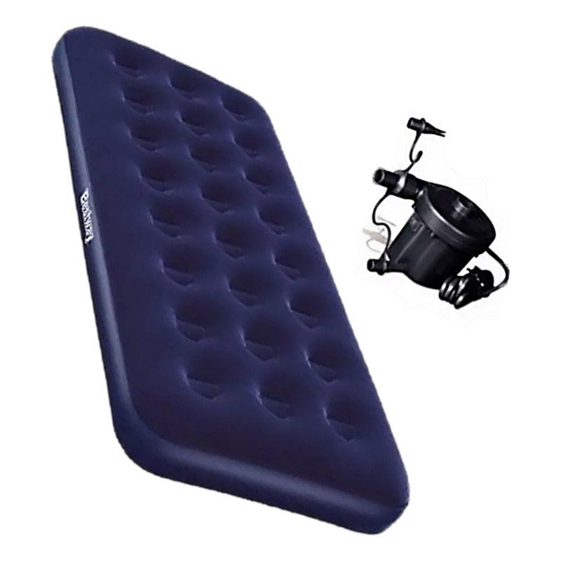 Colchon Inflable 1 Plaza + Inflador Electrico 220v Camping Azul