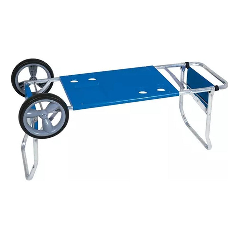 Carro Carrito Playero Mesa Porta Silla Sombrilla Playa Plega Azul