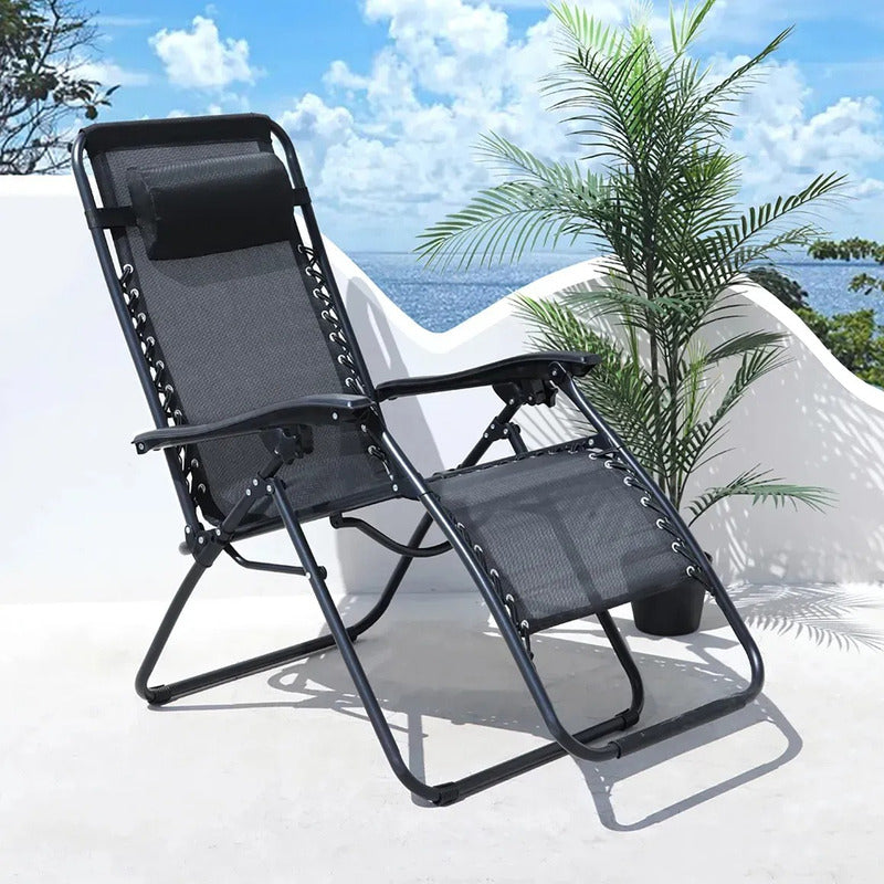 Reposera Gravedad Cero Premium Con Almohada Exahome Negro