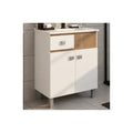 Vanitory 60cm Kit Premium Con Bacha Y Espejo Exahome Roble Blanco Sin Agujeros