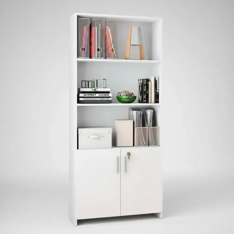 Biblioteca Escritorio Oficina Estantes Repisa Puertas Llave Blanco