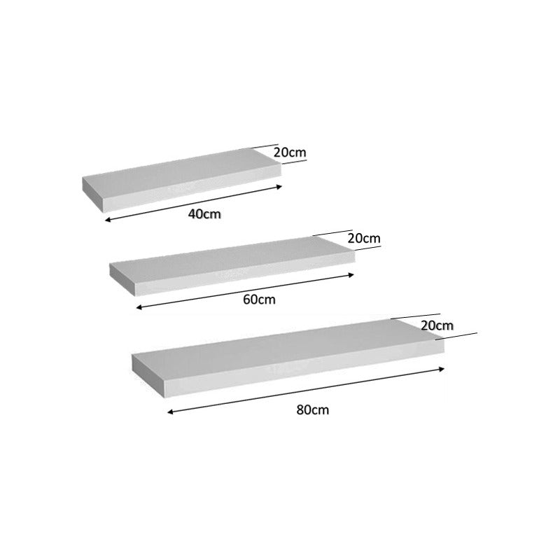 3 Estantes Flotantes Repisa Mensula Invisible 40 + 60 + 80cm Blanco