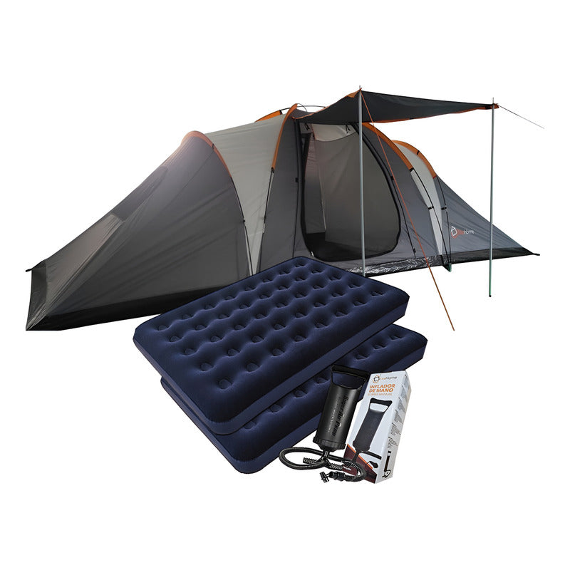 Carpa 8 P Exahome Impermeable + 2 Colchon 2p + Inflador
