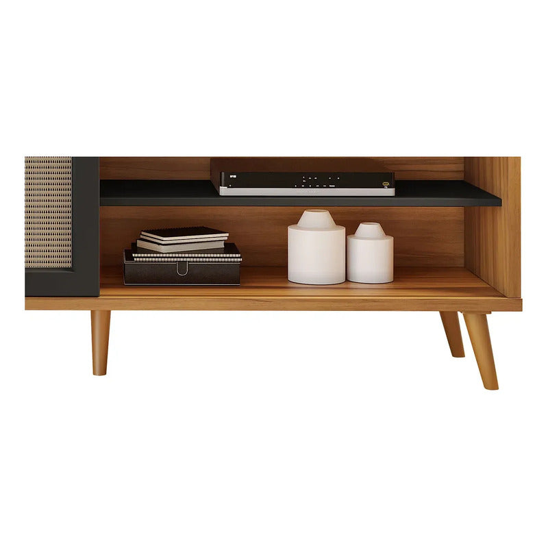 Rack Tv Premium Con Puerta Exahome Nordico 60 Pulgadas Negro