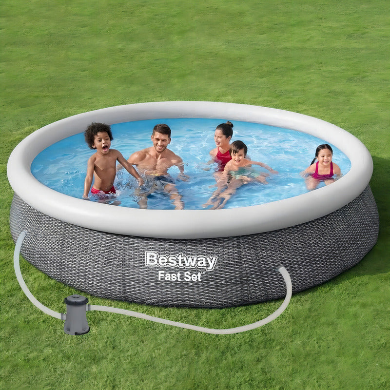 Pileta Inflable Redonda Bestway Fast Set 3.66 X 76 Gris Caja Gris