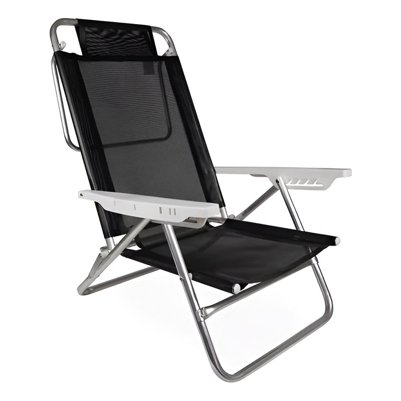 Reposera Premium Exahome De Aluminio Negra Plegable Unica Color Negro