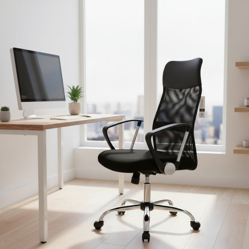 Silla De Oficina Exahome Ergonomica Negra Premium Metalica Negro Malla