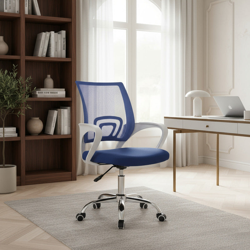 Silla De Oficina Exahome Ergonomica Azul Metalica Premium Azul Malla