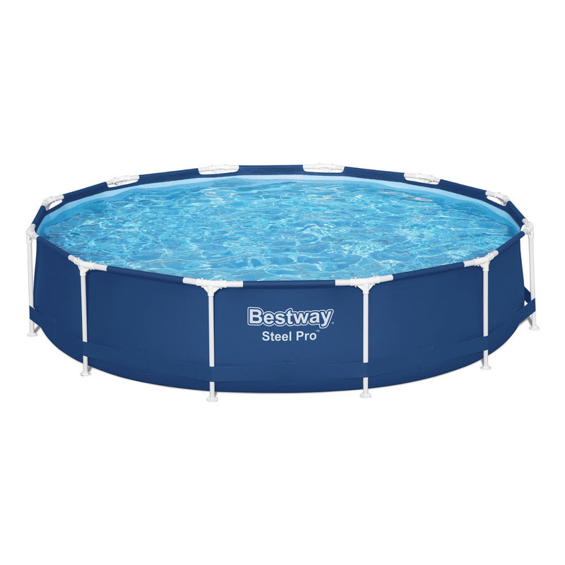 Pileta Estructural Redonda Bestway Steel Pro 56706 6473 Litros Resistente Fácil Armado Piscina Jardín Azul Liso
