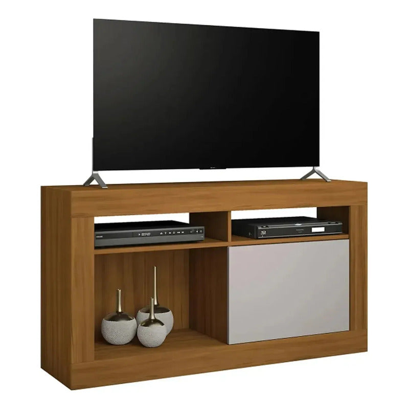 Rack Tv Premium Exahome 50 Pulgadas Mdp Puerta Corrediza Roble Blanco