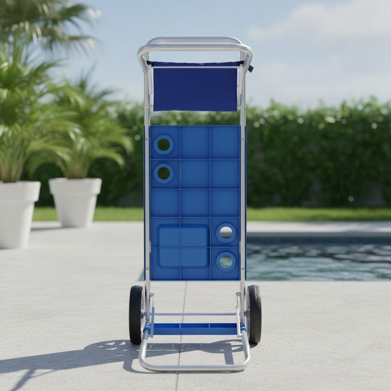 Carro Carrito Playero Mesa Porta Silla Sombrilla Playa Plega Azul