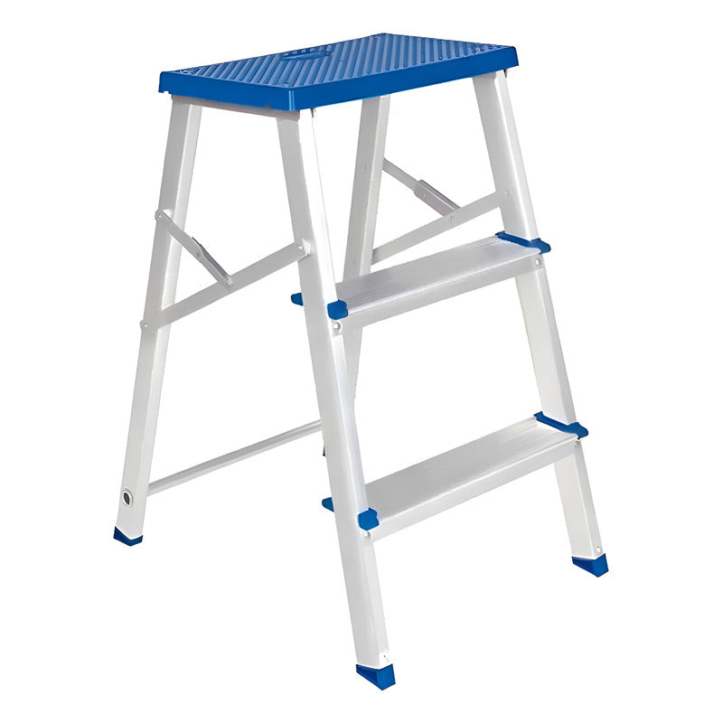 Escalera Banco Aluminio Plegable 3 Escalones Plataforma Azul