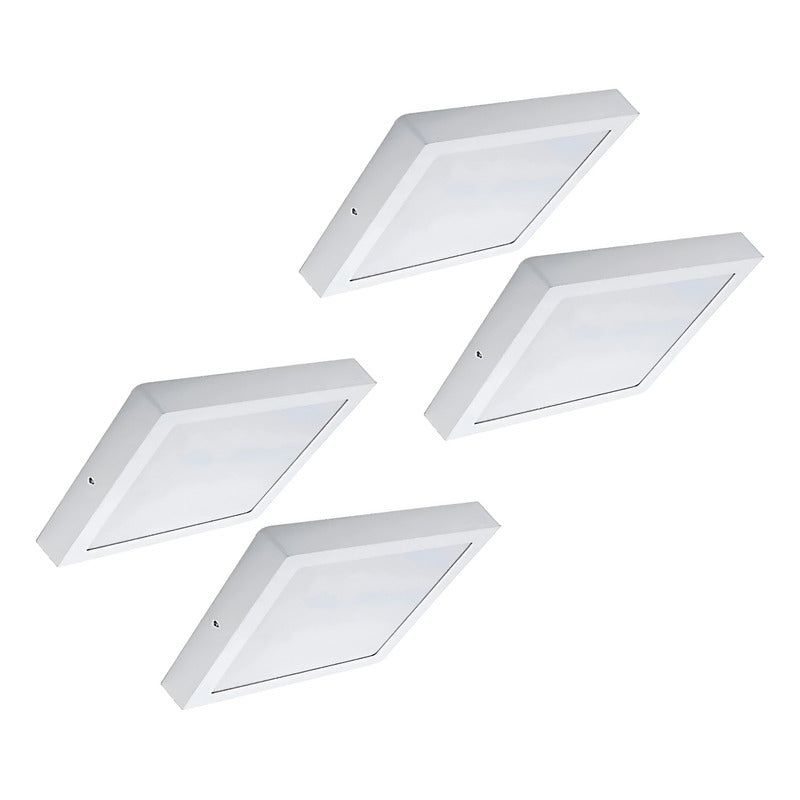 Plafon Cuadrado Con Base 18w Led Luz Calida Pack 4 Unidades Blanco Frío