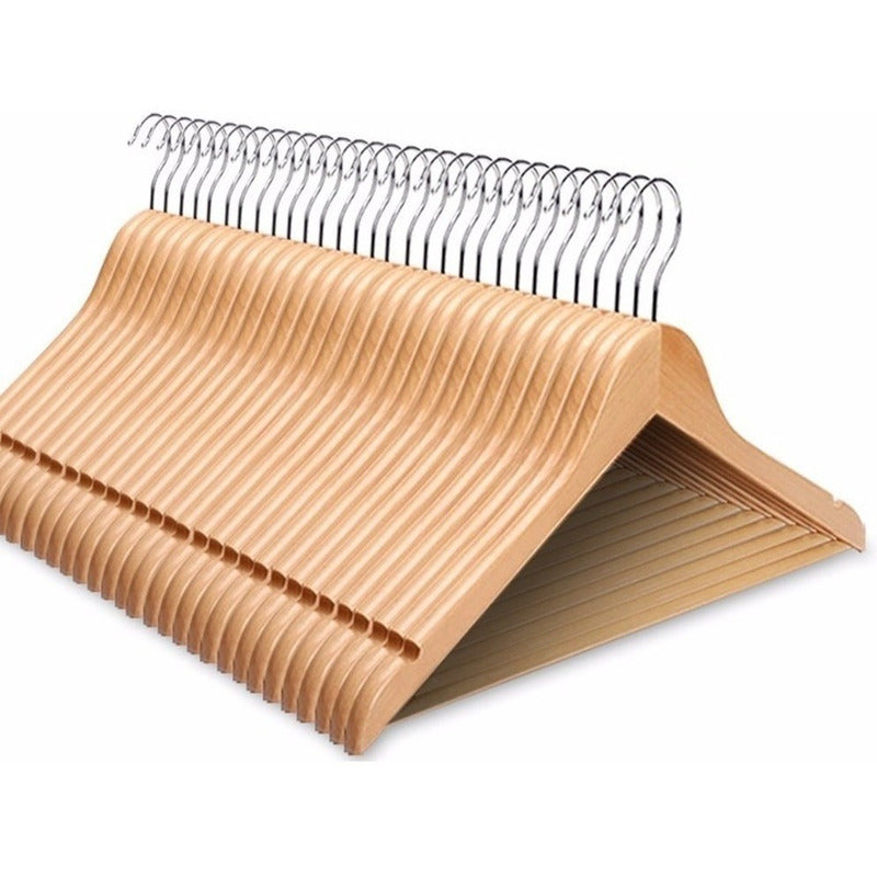 Perchas De Madera Lustrada Exahome Elegante Pack 8 Unidades Natural