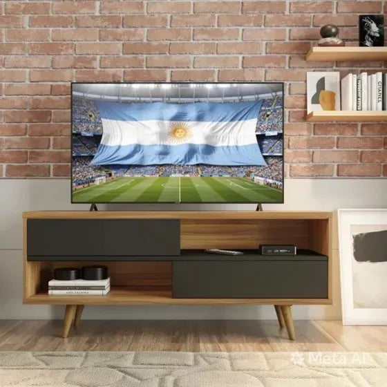 Rack Tv Premium Con 2 Puertas Exahome Nordico 50 Mueble Negro Negro/marrón