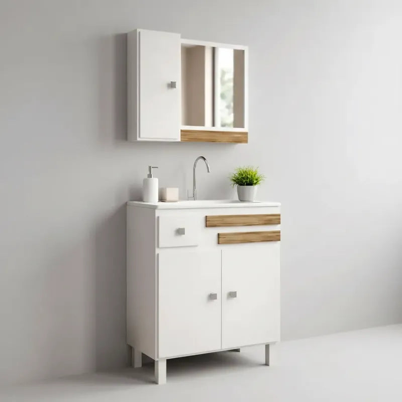 Vanitory Kit Premium Con Bacha Y Espejo Exahome 60cm Cartagena Blanco Sin Agujeros